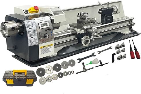 INTBUYING 8 × 32 بوصة مخرطة معدنية مخرطة دقيقة للهواة والمشروعات اليدوية تصميم أفقي مزدوج ظرف 1100 وات محرك بدون فرشاة 50-2500 دورة في الدقيقة متغيرة السرعة بوصة خيط 110 فولت in Kuwait
