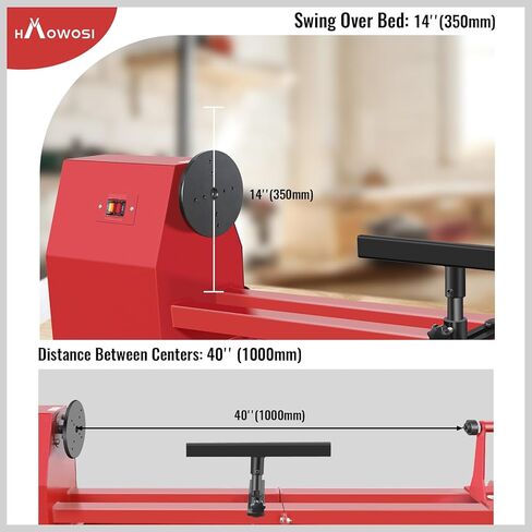 Wood Lathe 14" x 40", Power Wood Turning Lathe Adjustable 4 Speed 810/1180/1700/2480RPM, Benchtop Mini Wood Lathe with 5 Chisels for Woodworking in Kuwait