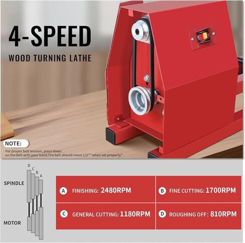 Wood Lathe 14" x 40", Power Wood Turning Lathe Adjustable 4 Speed 810/1180/1700/2480RPM, Benchtop Mini Wood Lathe with 5 Chisels for Woodworking in Kuwait