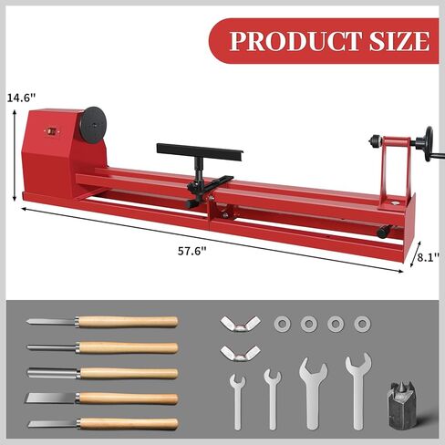 Wood Lathe 14" x 40", Power Wood Turning Lathe Adjustable 4 Speed 810/1180/1700/2480RPM, Benchtop Mini Wood Lathe with 5 Chisels for Woodworking in Kuwait