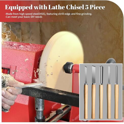 Wood Lathe 14" x 40", Power Wood Turning Lathe Adjustable 4 Speed 810/1180/1700/2480RPM, Benchtop Mini Wood Lathe with 5 Chisels for Woodworking in Kuwait