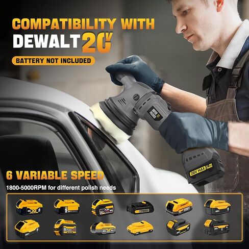 VERVEWAVE Cordless Buffer Polisher Kit for Dewalt 20V Battery (No Battery), 6-Inch Orbital Car Polisher Variable Speed 1800—5500 RPM, 17PCS Polishing Accessories, for Car Polishing/Waxing (Tool Only) in Saudi Arabia