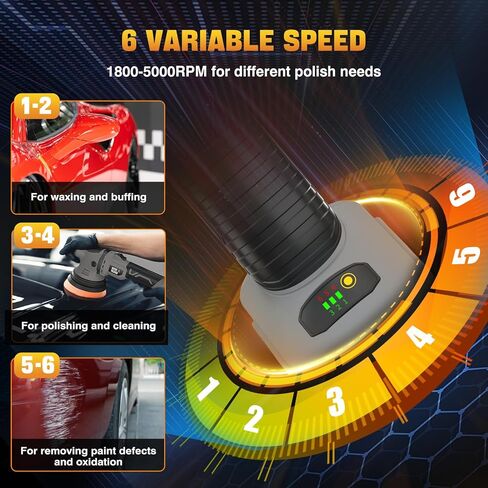 VERVEWAVE Cordless Buffer Polisher Kit for Dewalt 20V Battery (No Battery), 6-Inch Orbital Car Polisher Variable Speed 1800—5500 RPM, 17PCS Polishing Accessories, for Car Polishing/Waxing (Tool Only) in Saudi Arabia
