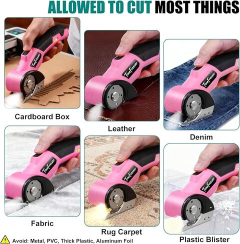 Pink Electric Box Cutter, 6mm Material Cordless Household Rechargeable Power Scissors with LED Display, Low Decibel Lightweight for Crafts, Cardboard, Fabric, Plastic, Leather, Paper & Daily Home Use in Kuwait