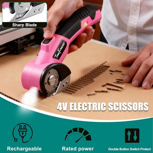 Pink Electric Box Cutter, 6mm Material Cordless Household Rechargeable Power Scissors with LED Display, Low Decibel Lightweight for Crafts, Cardboard, Fabric, Plastic, Leather, Paper & Daily Home Use in Kuwait