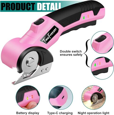Pink Electric Box Cutter, 6mm Material Cordless Household Rechargeable Power Scissors with LED Display, Low Decibel Lightweight for Crafts, Cardboard, Fabric, Plastic, Leather, Paper & Daily Home Use in Kuwait