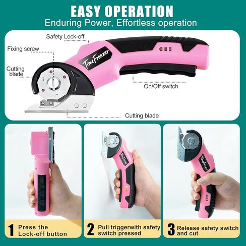 Pink Electric Box Cutter, 6mm Material Cordless Household Rechargeable Power Scissors with LED Display, Low Decibel Lightweight for Crafts, Cardboard, Fabric, Plastic, Leather, Paper & Daily Home Use in Kuwait