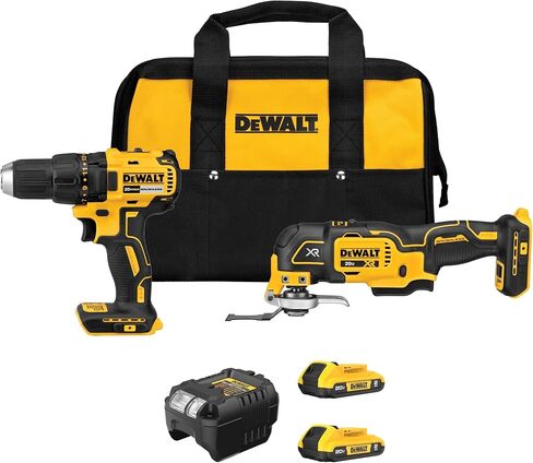 DEWALT 20V MAX مثقاب لاسلكي ومجموعة أدوات متعددة التأرجح مع بطاريات 2 × 2 أمبير وشاحن وشفرة وحقيبة عمل (DCK251D2) in Kuwait