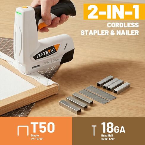 BATAVIA Electric Staple Gun, 2-in-1 Cordless T50 Stapler & Brad Nailer with 2000PCS Staples and Nails, 2000mAh Battery Powered, 4V Electric Stapler for Upholstery, Wood, DIY, Home Improvement in Kuwait