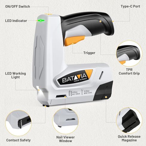BATAVIA Electric Staple Gun, 2-in-1 Cordless T50 Stapler & Brad Nailer with 2000PCS Staples and Nails, 2000mAh Battery Powered, 4V Electric Stapler for Upholstery, Wood, DIY, Home Improvement in Kuwait