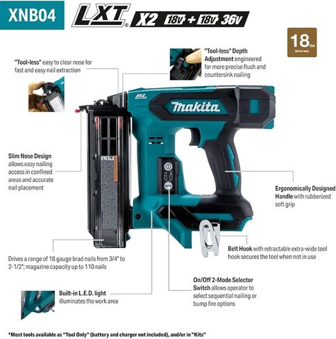 Makita XNB04Z 18V LXT® Lithium‑Ion Brushless Cordless 2" Brad Nailer, 18 Ga., Tool Only in Kuwait