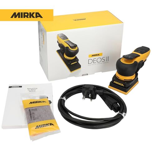 ماكينة صنفرة مدارية كهربائية Mirka DEOS II 343X 3 × 4 بوصة، محرك بدون فرش، سرعة قابلة للتعديل، جاهزة للبلوتوث، صنفرة خالية من الغبار - مثالية للمساحات الضيقة والأعمال التفصيلية in Kuwait