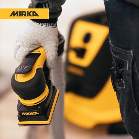 ماكينة صنفرة مدارية كهربائية Mirka DEOS II 343X 3 × 4 بوصة، محرك بدون فرش، سرعة قابلة للتعديل، جاهزة للبلوتوث، صنفرة خالية من الغبار - مثالية للمساحات الضيقة والأعمال التفصيلية in Kuwait