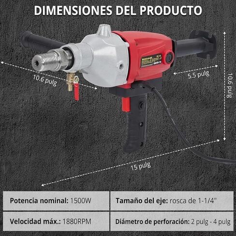 1500W 2-in-1 Wet & Dry Handheld Concrete Core Drill, Diamond Core Drilling Machine with 1880RPM Stepless Speed & 2 in Drill Bits, 1-1/4 in Thread, Masonry Drills Bit Set for Stone, Block, Concrete in Kuwait