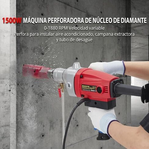 1500W 2-in-1 Wet & Dry Handheld Concrete Core Drill, Diamond Core Drilling Machine with 1880RPM Stepless Speed & 2 in Drill Bits, 1-1/4 in Thread, Masonry Drills Bit Set for Stone, Block, Concrete in Kuwait
