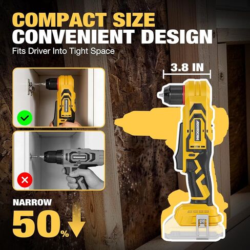 مثقاب زاوية يمنى بدون فرشاة لبطارية DeWalt 20V (أداة فقط)، مثقاب زاوية لاسلكي 3/8 بوصة مع تصميم مدمج وسرعة متغيرة، يتميز بمصباح LED للبراغي/الحفر in Kuwait