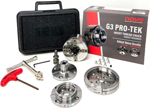 Nova Pro-Tek 48296 G3 Wood Lathe Chuck Kit with 3 jaw sets (2" Standard, 4" Bowl Jaws, and 1" Pin Jaws) insert version, with adapter insert (Separate Adapter Insert Purchase Required) in Kuwait