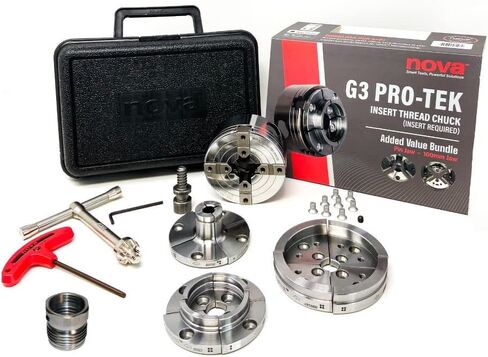 مجموعة ظرف مخرطة الخشب Nova Pro-Tek 48296 G3 مع 3 مجموعات فك (2 بوصة قياسية، 4 بوصة فكي وعاء، و1 بوصة فكي دبوس) إصدار إدراج، مع إدراج محول (مع إدراج ILNS 1-1/4 بوصة × 8tpi) in Kuwait