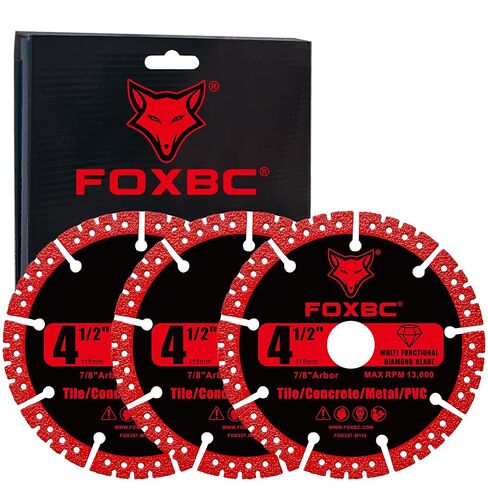 شفرات منشار ماسية متعددة الأغراض مقاس 4-1/2 بوصة من FOXBC لمطحنة الزوايا، قرص قطع شديد التحمل للمعادن والبلاستيك والبورسلين والسيراميك والرخام والحجر - 3 عبوات in Kuwait