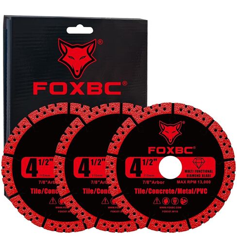 شفرات منشار ماسية متعددة الأغراض مقاس 4-1/2 بوصة من FOXBC لمطحنة الزوايا، قرص قطع شديد التحمل للمعادن والبلاستيك والبورسلين والسيراميك والرخام والحجر - 3 عبوات in Kuwait