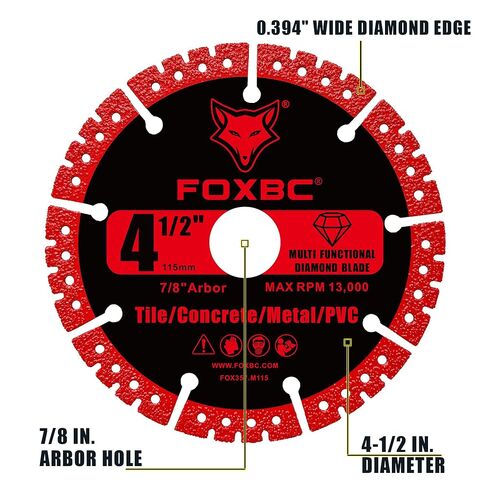 شفرات منشار ماسية متعددة الأغراض مقاس 4-1/2 بوصة من FOXBC لمطحنة الزوايا، قرص قطع شديد التحمل للمعادن والبلاستيك والبورسلين والسيراميك والرخام والحجر - 3 عبوات in Kuwait