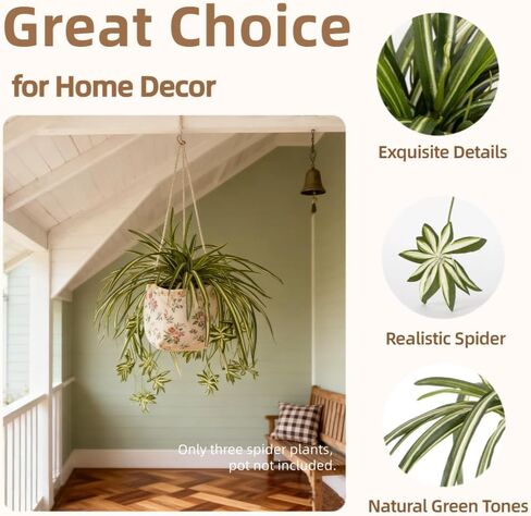 Sousi 3pcs Artificial Spider Plant for Delivery Prime, Silk Faux Chlorophytum Comosum Fake Spider Hanging Plant Decor for Outdoor Indoor Home Garden Office Decoreation (23.62'')(Pot Not Included) in Saudi Arabia