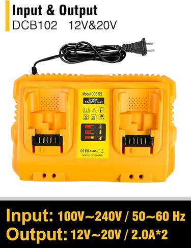 DCB102 20V MAX Battery Charger Replacement for Dewalt Battery Charger, 2 Port Charger Compatible with Dewalt 12V-20V Batteries in Saudi Arabia