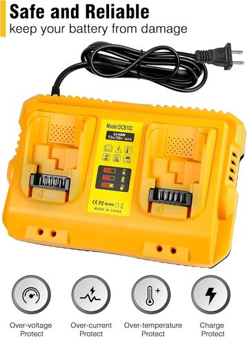 DCB102 20V MAX Battery Charger Replacement for Dewalt Battery Charger, 2 Port Charger Compatible with Dewalt 12V-20V Batteries in Saudi Arabia