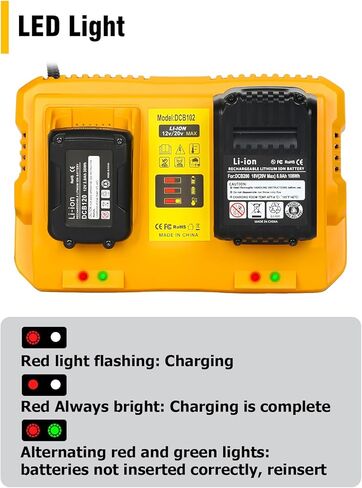 DCB102 20V MAX Battery Charger Replacement for Dewalt Battery Charger, 2 Port Charger Compatible with Dewalt 12V-20V Batteries in Saudi Arabia