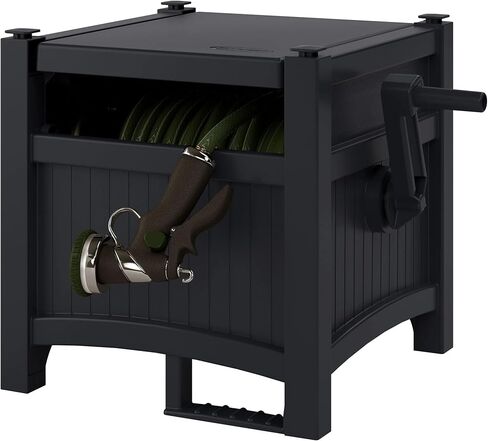 Hose Hideaway Reel, 100 ft. Capacity for 5/8 in. Vinyl Hose, Durable Resin, No Assembly Required, 21 in. x 15.5 in. x 16 in. (Black) in Kuwait
