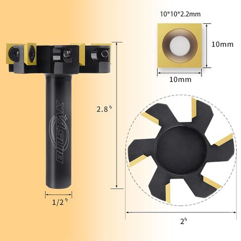 CNC Spoilboard Surfacing Router Bit, 1/2" Shank 2" Cutting Diameter, 6 Wings Carbide Insert Slab Flattening Router Bits Wood Planing Planer Bit in Kuwait