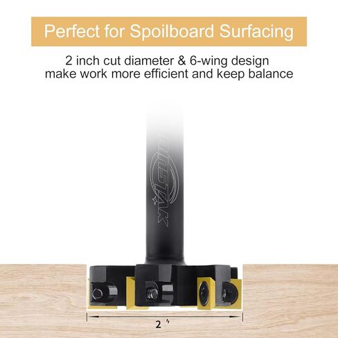 CNC Spoilboard Surfacing Router Bit, 1/2" Shank 2" Cutting Diameter, 6 Wings Carbide Insert Slab Flattening Router Bits Wood Planing Planer Bit in Kuwait