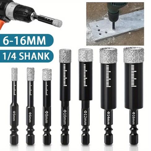 6pcs Diamond Drill Bits Tile Hole Opener, 6-16mm Hexagonal Shank Dry Diamond Drill Bit Hole Saw for Glass Granite Tile Cutter in Kuwait