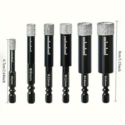 6pcs Diamond Drill Bits Tile Hole Opener, 6-16mm Hexagonal Shank Dry Diamond Drill Bit Hole Saw for Glass Granite Tile Cutter in Kuwait