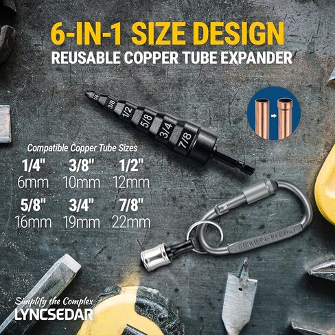 6-in-1 Copper Swedge Tool HVAC, Black Soft Tube Expander, Carbon Steel, Bit Holder, No.8 Flat Carabiner, Swaging Tool Set for Drill, Swage Repair Kit for 1/4 3/8 1/2 5/8 3/4 7/8 Pipe in Saudi Arabia