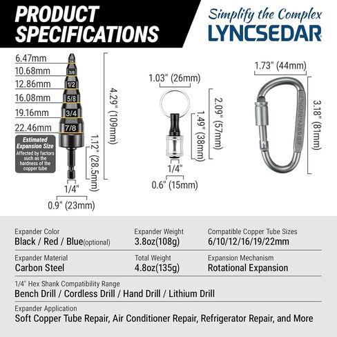 6-in-1 Copper Swedge Tool HVAC, Black Soft Tube Expander, Carbon Steel, Bit Holder, No.8 Flat Carabiner, Swaging Tool Set for Drill, Swage Repair Kit for 1/4 3/8 1/2 5/8 3/4 7/8 Pipe in Saudi Arabia