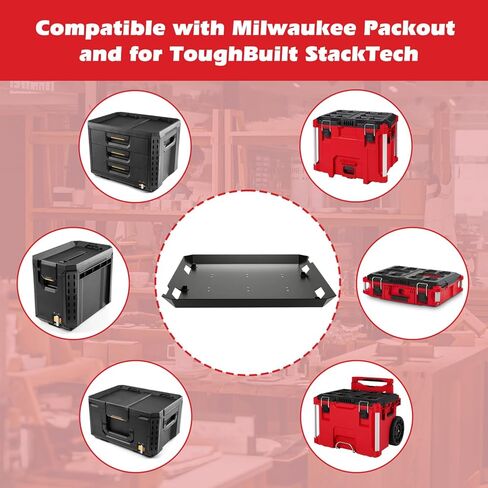 Metal Mounting Base Compatible with ToughBuilt StackTech, Heavy-Duty Stacking Adapter Fit for Milwaukee Packout Surfaces, Secure Mounting Plate for ToughBuilt Toolboxes on Packout Base in Kuwait