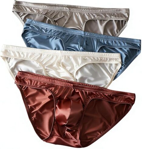 BeulviK Satin Panties for Men Glossy Silky Bikini Briefs Low Rise Ice Silk Men's Underwear Cheeky Shiny Boxer Briefs 4 Pack in Saudi Arabia