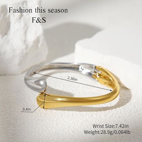 Fashion this season F&S Trendy Elegant Gold Bangles and Bracelets for Women, 2026 New Chunky Thick Wide Wrist Cuff, Textured Stackable Non-Tarnishing Silver Bangle,Trendy Statement Cuff Bracelet Stack Fashion Jewelry Christmas Gifts in Saudi Arabia