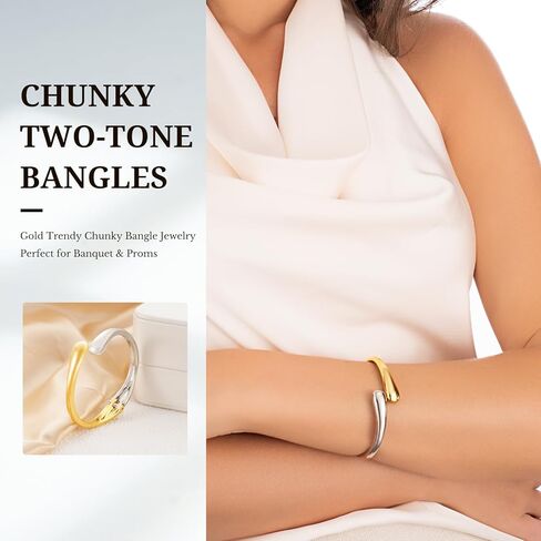 Fashion this season F&S Trendy Elegant Gold Bangles and Bracelets for Women, 2026 New Chunky Thick Wide Wrist Cuff, Textured Stackable Non-Tarnishing Silver Bangle,Trendy Statement Cuff Bracelet Stack Fashion Jewelry Christmas Gifts in Saudi Arabia