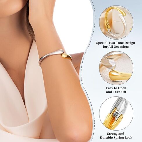 Fashion this season F&S Trendy Elegant Gold Bangles and Bracelets for Women, 2026 New Chunky Thick Wide Wrist Cuff, Textured Stackable Non-Tarnishing Silver Bangle,Trendy Statement Cuff Bracelet Stack Fashion Jewelry Christmas Gifts in Saudi Arabia