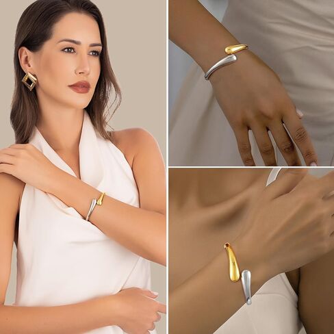 Fashion this season F&S Trendy Elegant Gold Bangles and Bracelets for Women, 2026 New Chunky Thick Wide Wrist Cuff, Textured Stackable Non-Tarnishing Silver Bangle,Trendy Statement Cuff Bracelet Stack Fashion Jewelry Christmas Gifts in Saudi Arabia