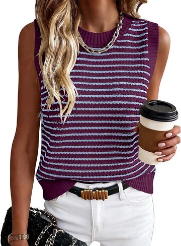 ANRABESS Womens Sweater Vest Top Striped Sleeveless Lightweight Knit Tank Tops 2026 Summer Spring Clothes Vacation Outfits in Saudi Arabia