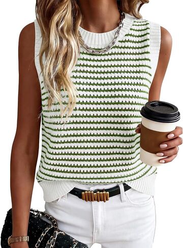 ANRABESS Womens Sweater Vest Top Striped Sleeveless Lightweight Knit Tank Tops 2026 Summer Spring Clothes Vacation Outfits in Saudi Arabia
