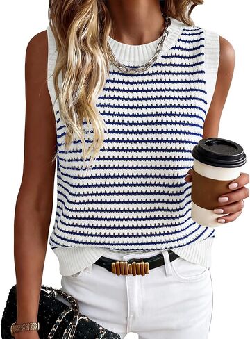 ANRABESS Womens Sweater Vest Top Striped Sleeveless Lightweight Knit Tank Tops 2026 Summer Spring Clothes Vacation Outfits in Saudi Arabia