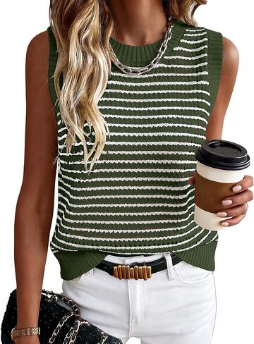 ANRABESS Womens Sweater Vest Top Striped Sleeveless Lightweight Knit Tank Tops 2026 Summer Spring Clothes Vacation Outfits in Saudi Arabia