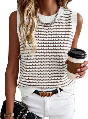 ANRABESS Womens Sweater Vest Top Striped Sleeveless Lightweight Knit Tank Tops 2026 Summer Spring Clothes Vacation Outfits in Saudi Arabia