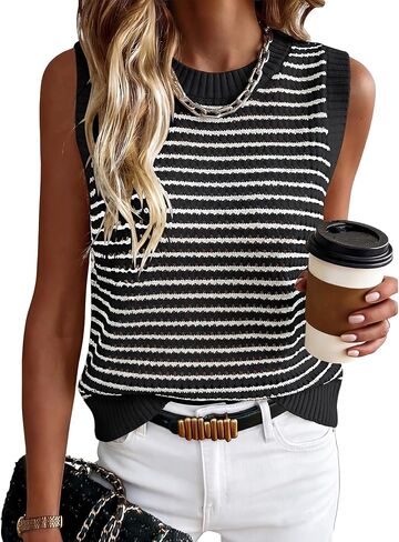 ANRABESS Womens Sweater Vest Top Striped Sleeveless Lightweight Knit Tank Tops 2026 Summer Spring Clothes Vacation Outfits in Saudi Arabia