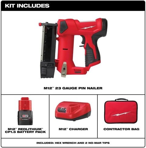 2540-21 for Milwaukee M12 23-Gauge Compact Cordless Nail Gun Kit Red/Black New in Kuwait