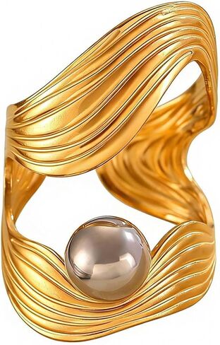 Two Tone Open Ring for Women & Men, Adjustable Gold and Silver Geometric Ring, Minimalist Boho Stainless Steel Statement Jewelry for Everyday Stacking in Saudi Arabia